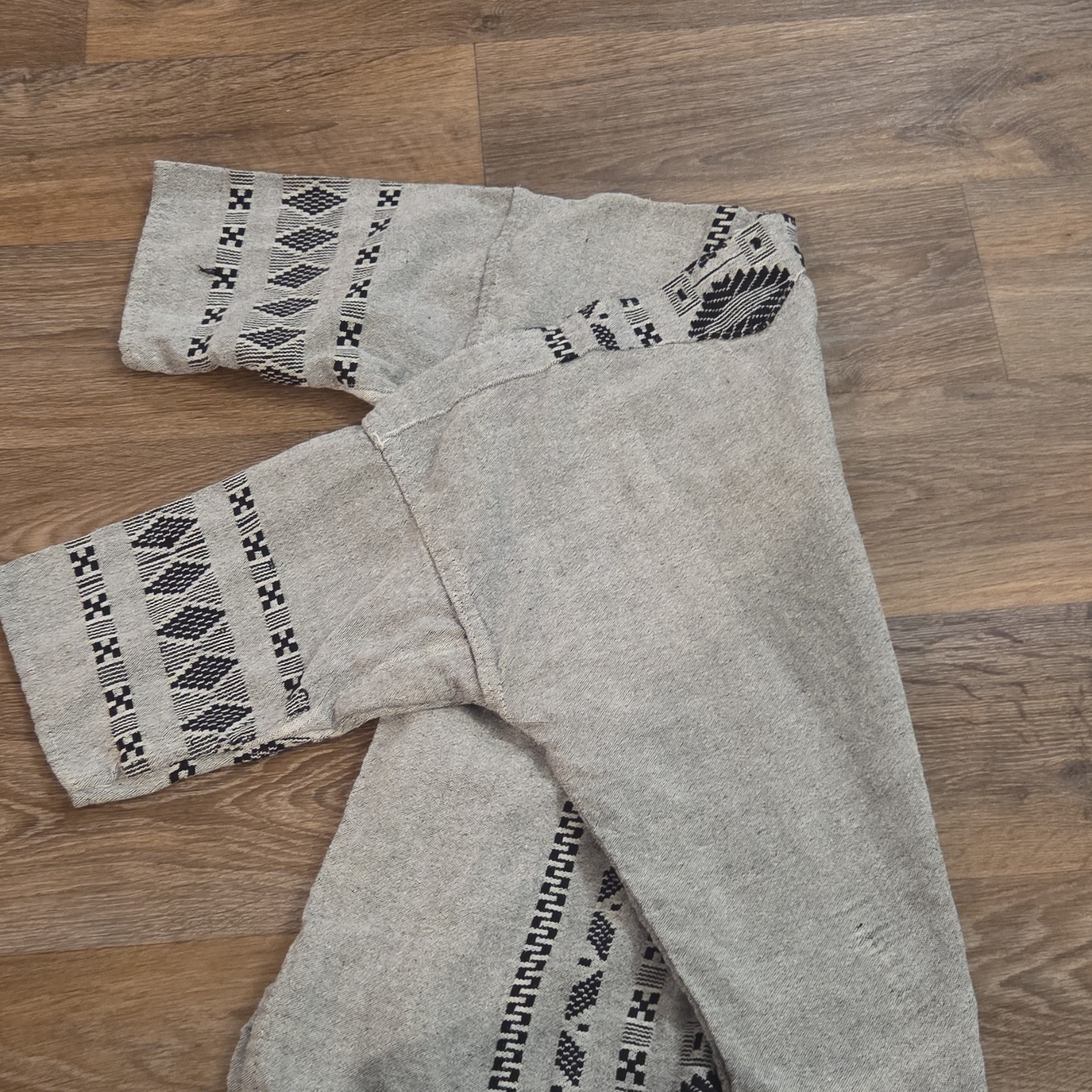 Handmade Mexican Deshilado Shirt Gray Cotton Embroidered Aguascalientes Size M