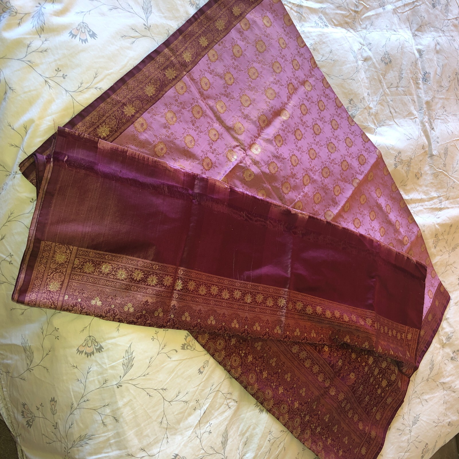 Beautiful Pink, Maroon, Gold Embroidered Sari fit for weddings and parties