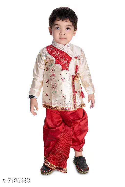 Indian Stylish Boys Festive & Party Kurta and Dhoti Pant Set (Red Pack of 1)