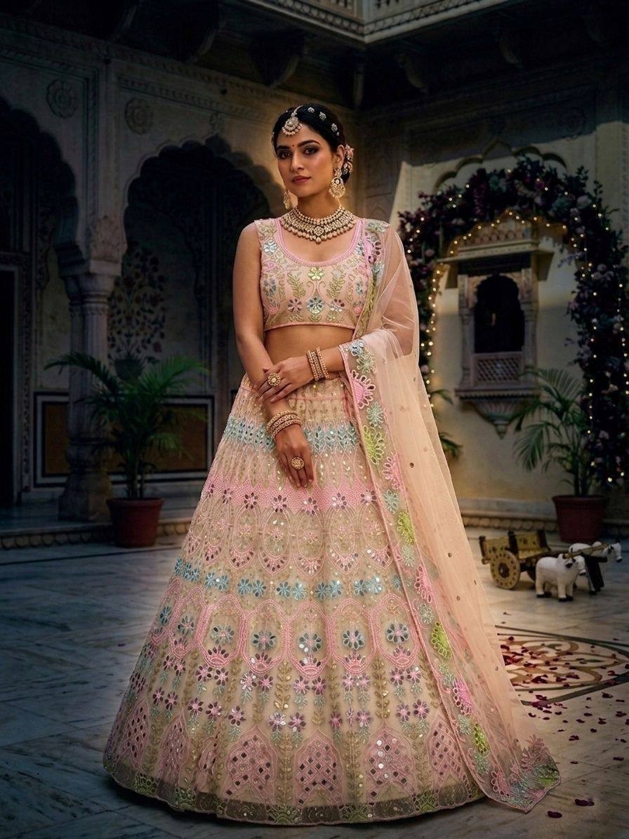 Designer Bridal Lehenga Choli Mirror Embroidery pakistani lehnga bollywood