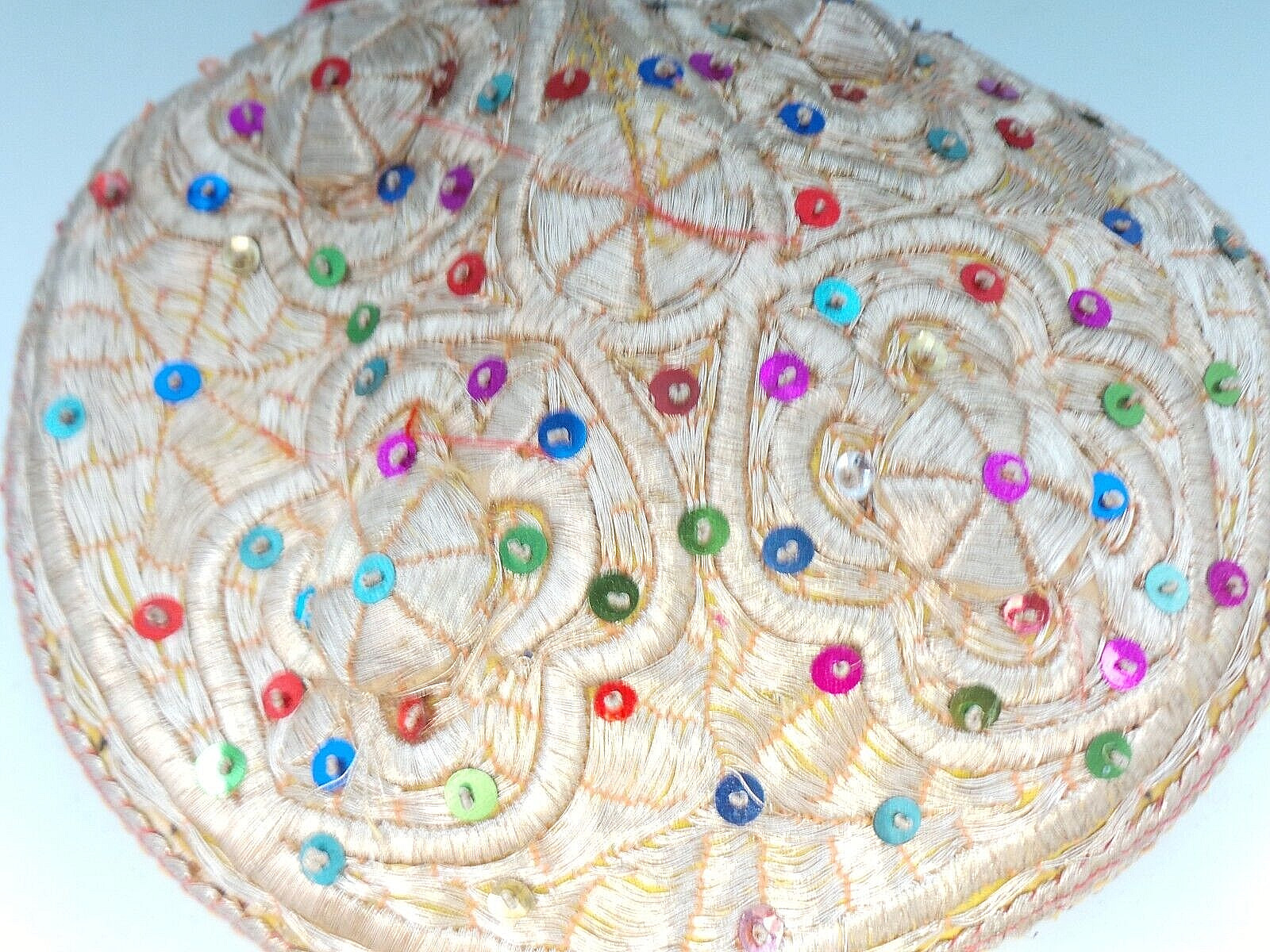 Antique Bride wedding Uzbek Bukharan Gold Gilded Hand Embroidery Cap Hat Ethnic