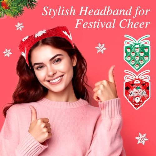 3 Pcs Christmas Crochet Headbands Bandana for Women Cotton Santa Claus Style