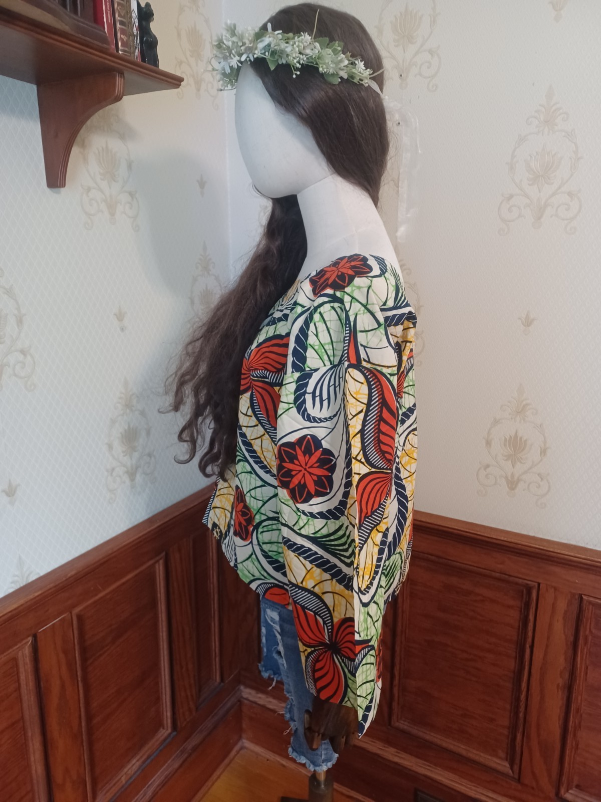 Vintage Handmade ABC Wax English Made Traditional African Ankara Print Blouse