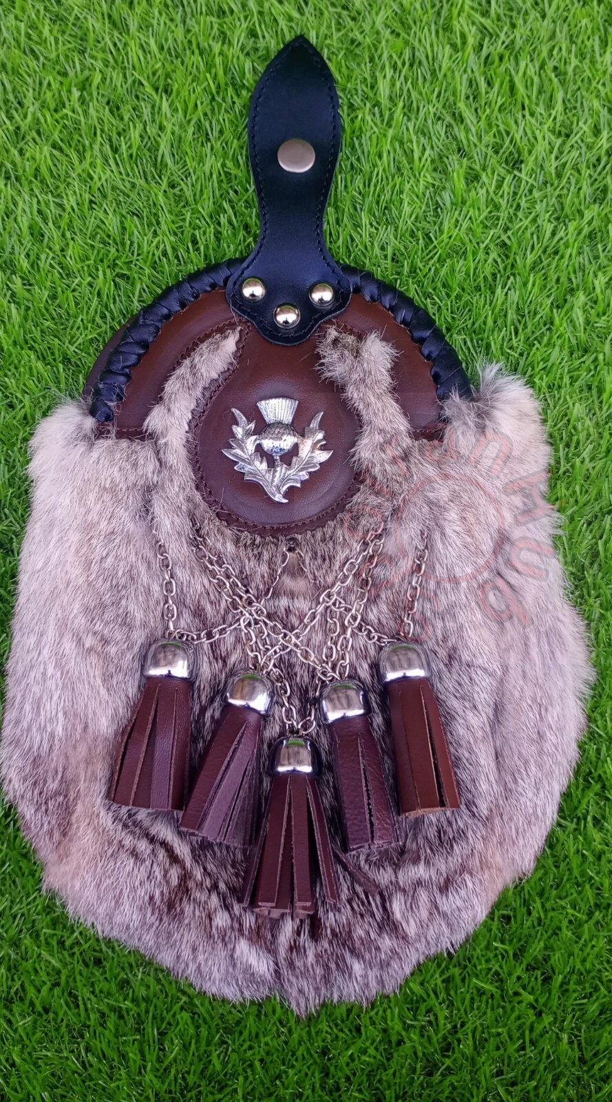 Handmade Gray Rabbit Scottish Kilt Sporran-Wedding Fashion Sporran