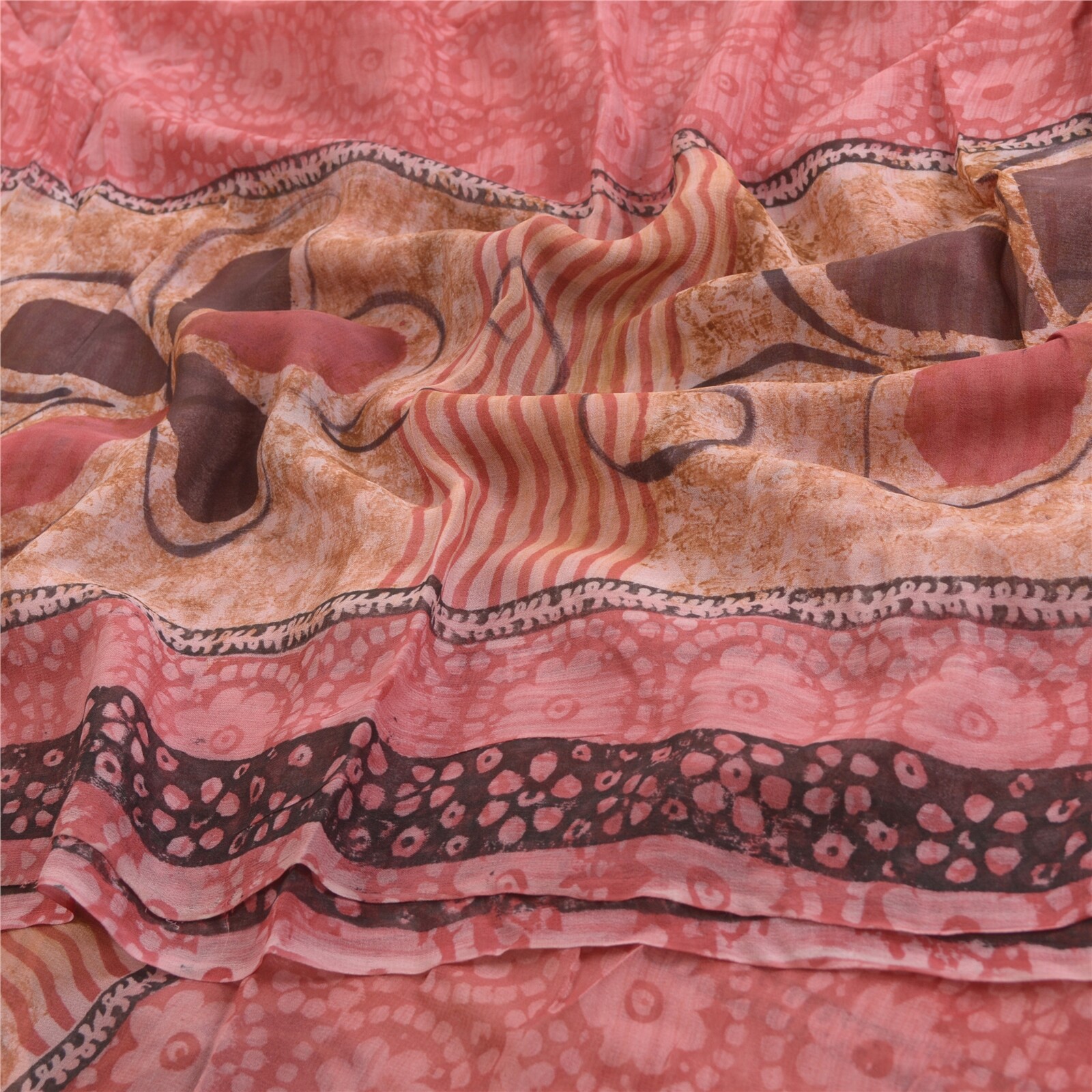 Sanskriti Vintage Pink Sarees Blend Georgette Printed Sari Craft 5 Yard Fabric