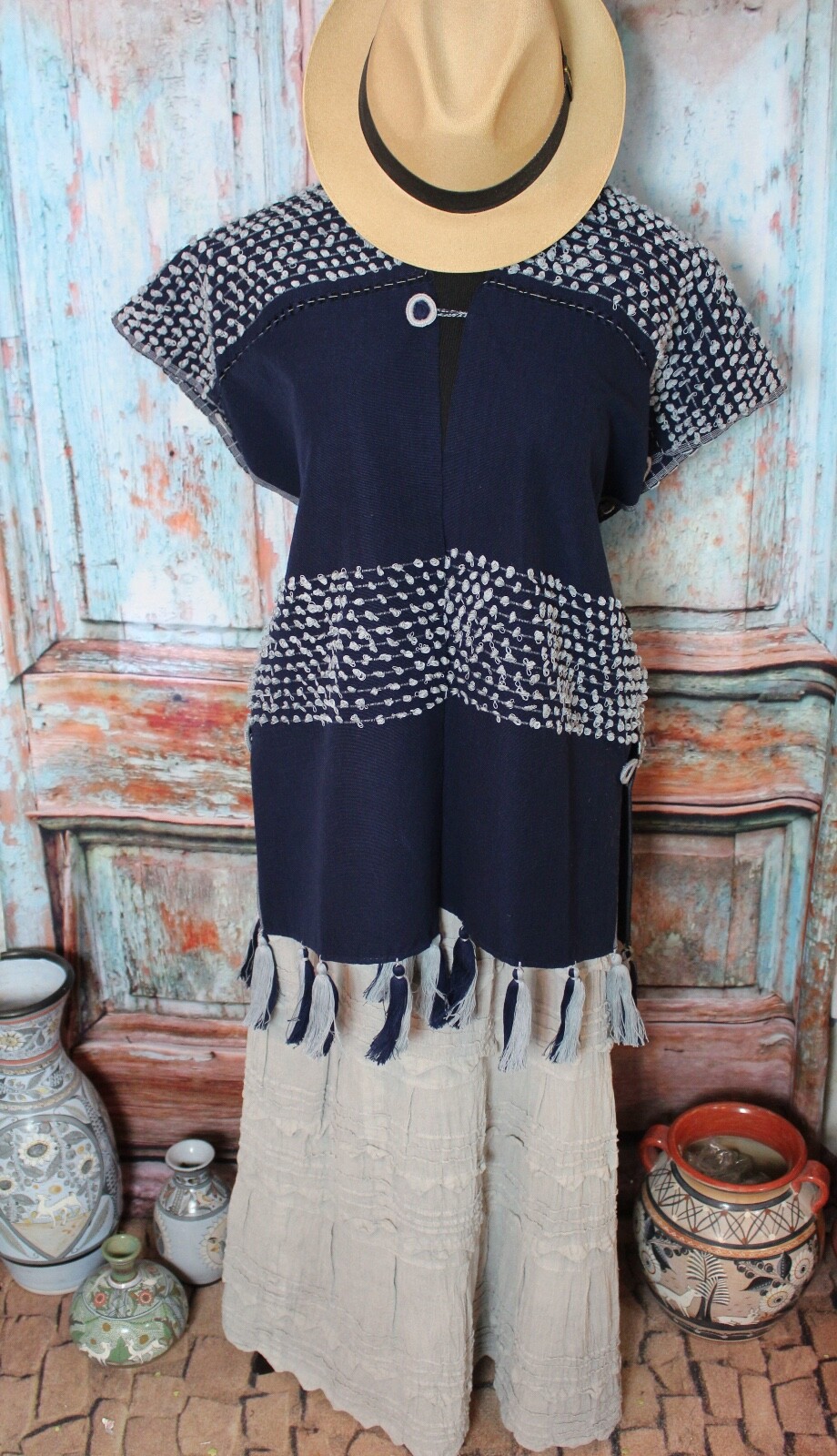 Shades of Blue Jacket Vest Handwoven Backstrap Loom Mayan Chiapas Mexico
