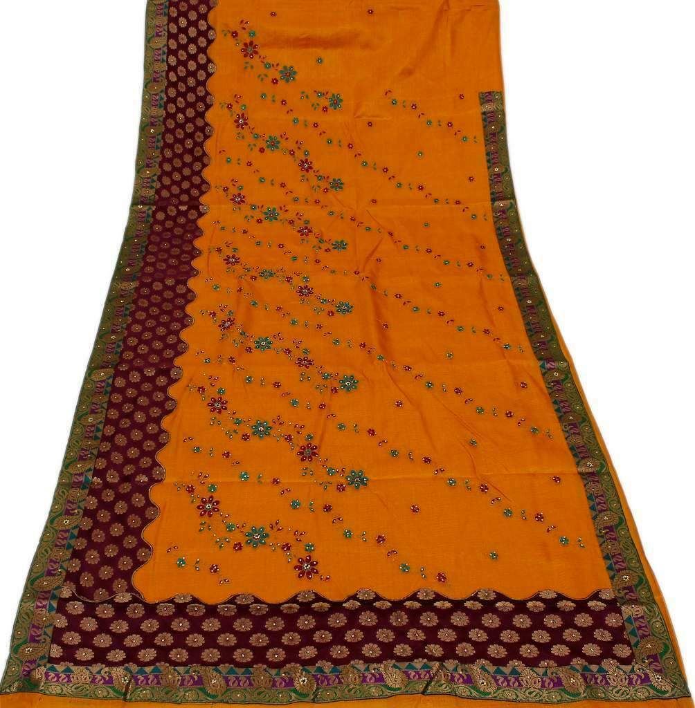 Designer Indian Party Wear Wedding Saree Pakistani Heavy Work Sari Saffron