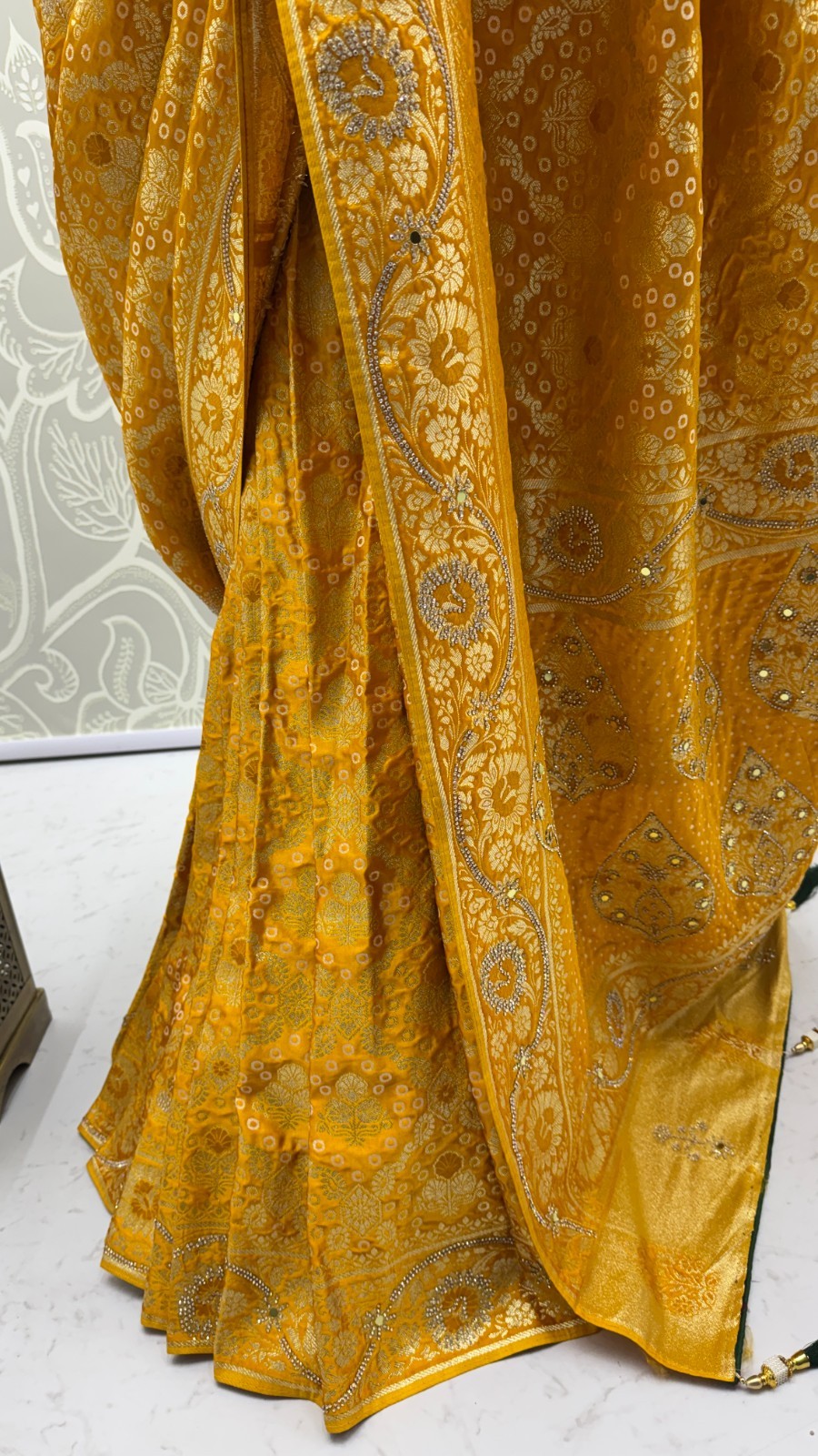 Designer Pashmina Silk Saree for Haldi Ceremony Wedding Wear