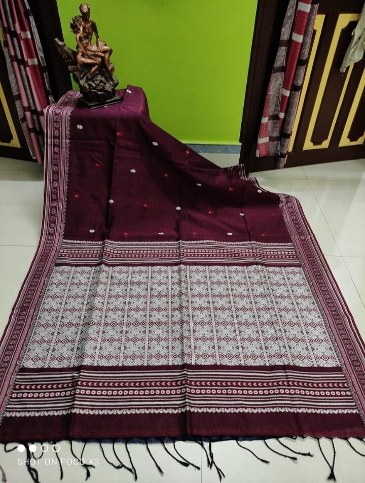 Assam Handwoven Khadi Cotton Saree Pure Mercerized Cotton Saree, Blouse Piece