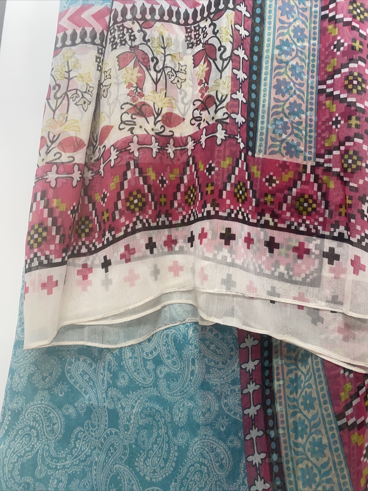 3 piece Embroidered Khaadi suit large full work, cotton lawn chiffon dupatta top