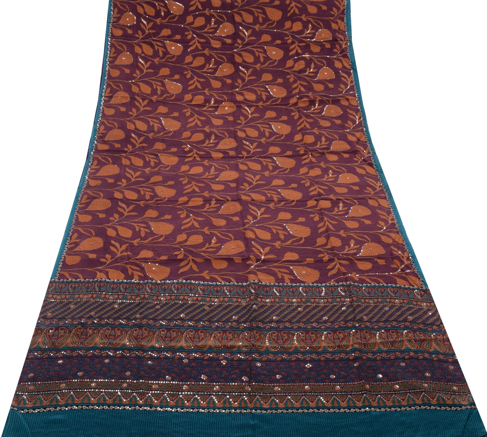 Sushila Vintage Purple Saree 100% Pure Silk Printed Floral Sari Craft Fabric