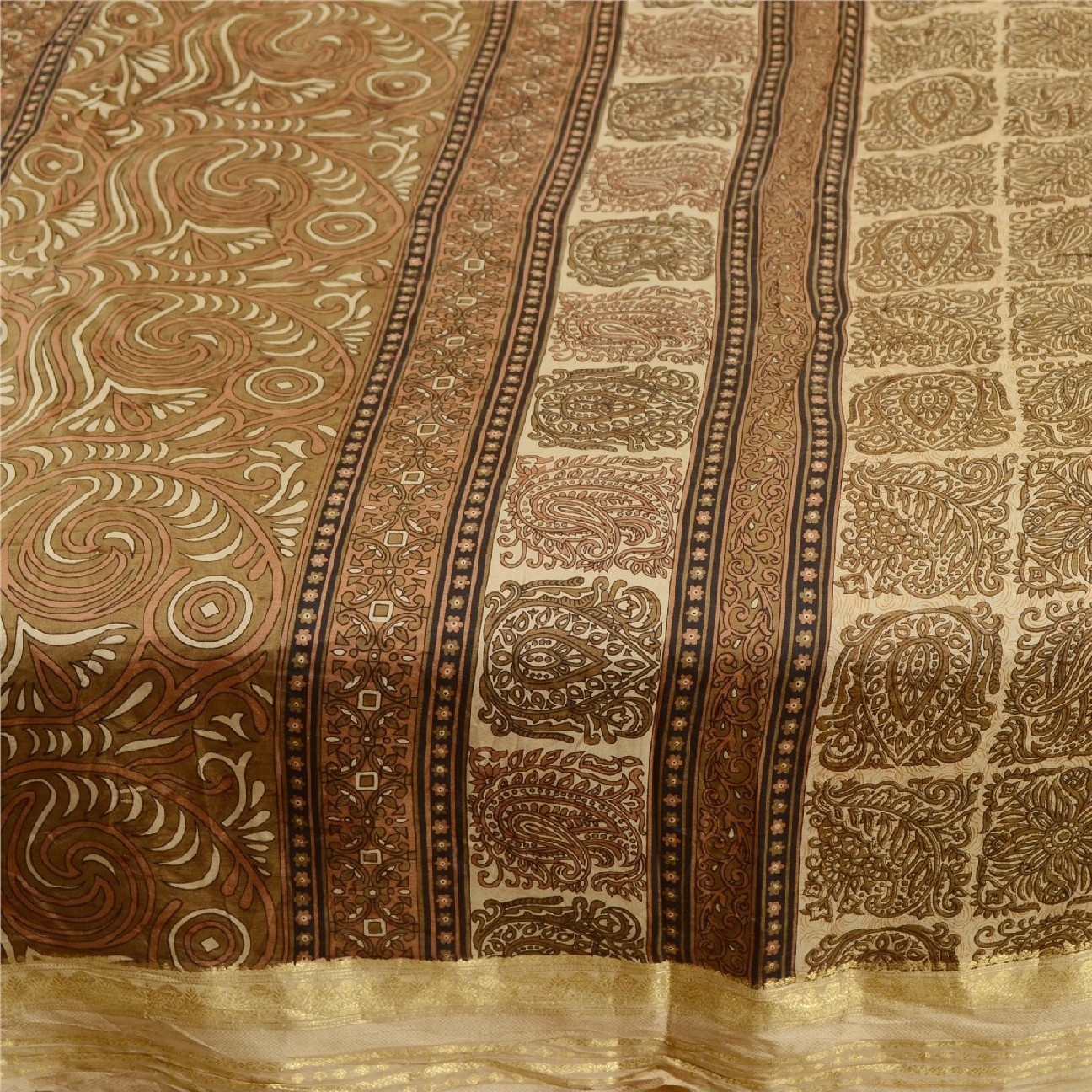 Sanskriti Vintage Sarees Pure Silk Quilting Felting Craft Fabric Printed 5Ydsari