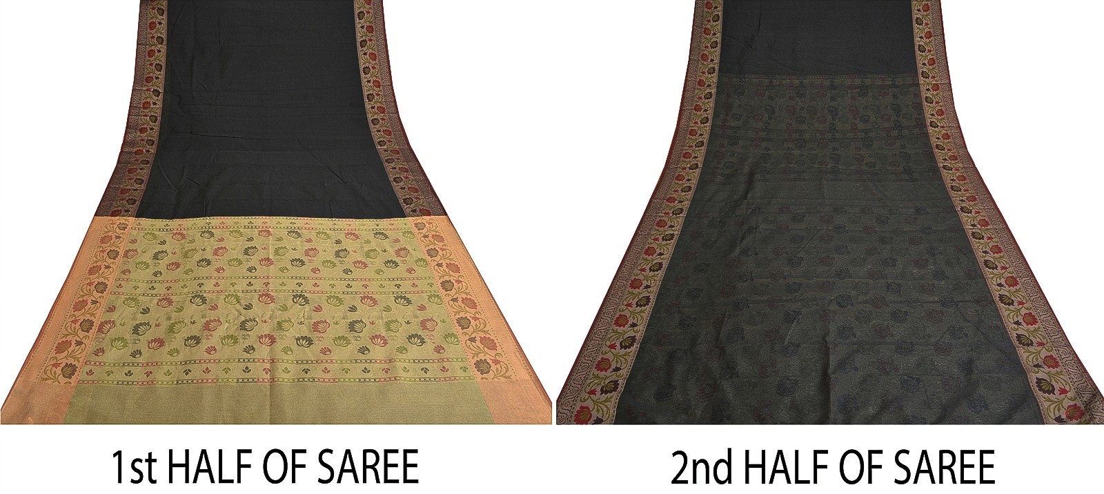 Sanskriti Vintage Indian Sari Art Silk Black Woven & Solid Sarees 5+Yd Crafters
