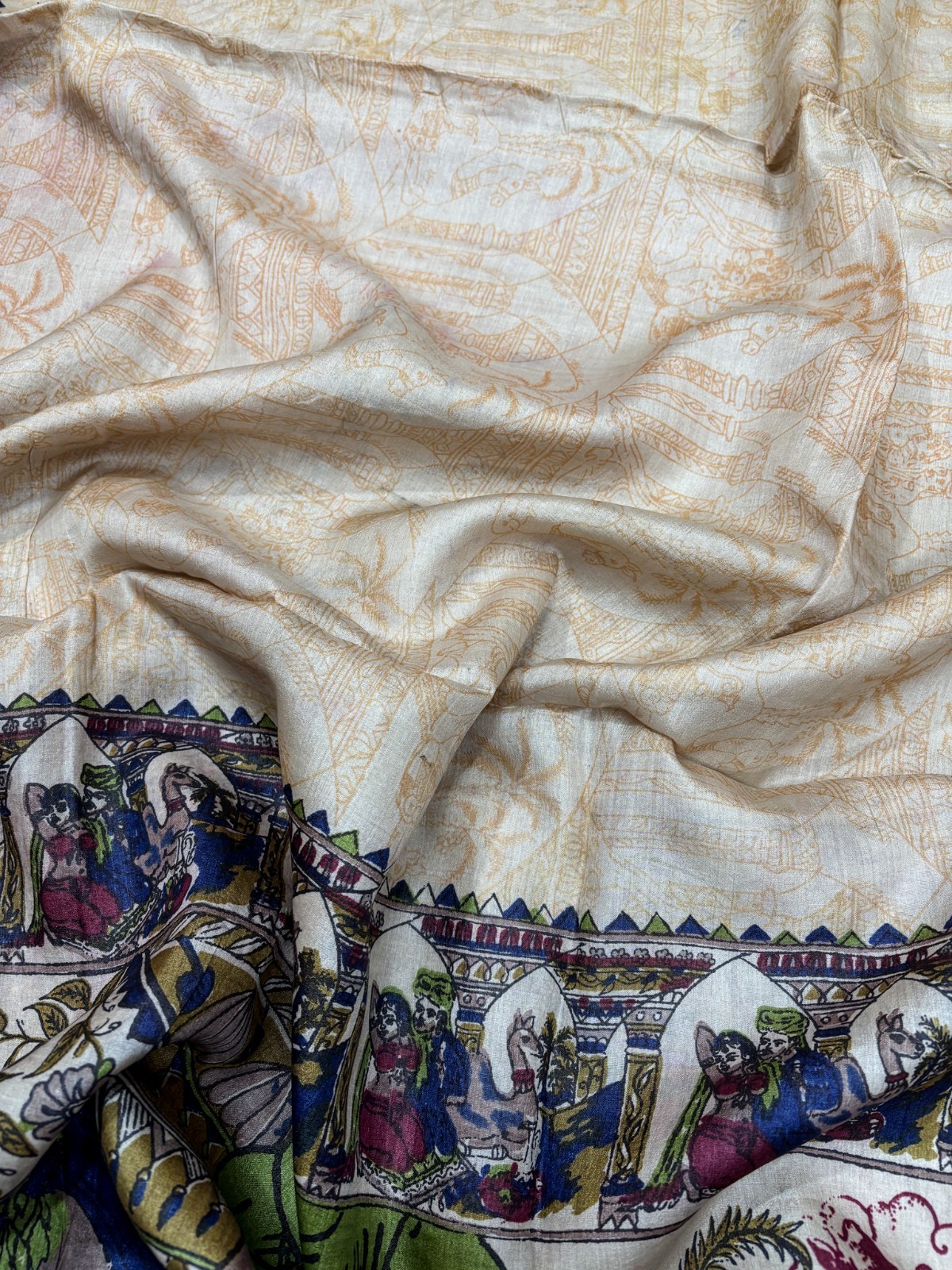 Vintage Tussar Silk Saree, Upcycled Printed Tussah Silk DIY Craft Fabric TS1018