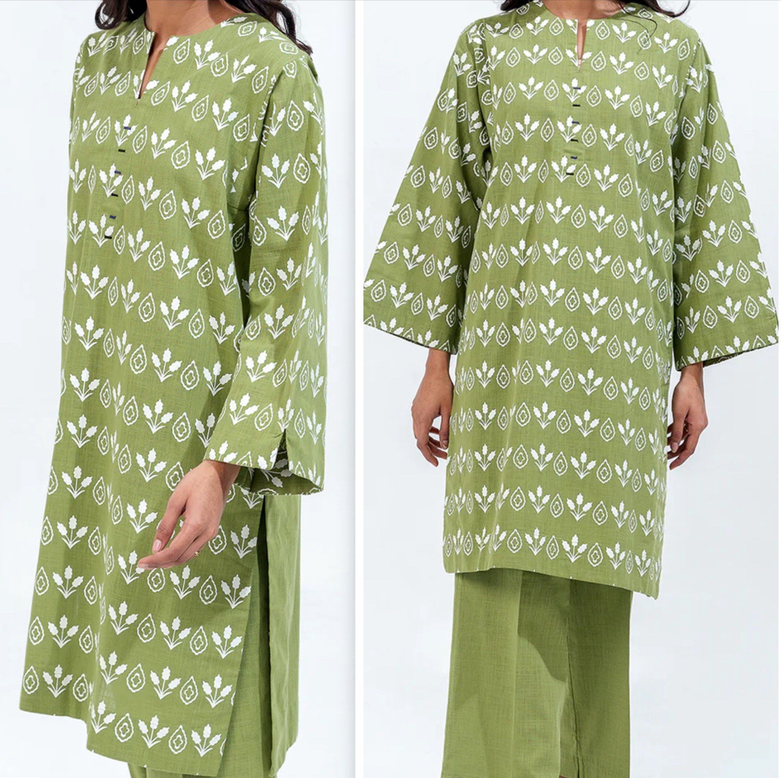 Beechtree Pakistan Shirt Kurti Green Ivory Shirt 2 Way Slub Sz 8