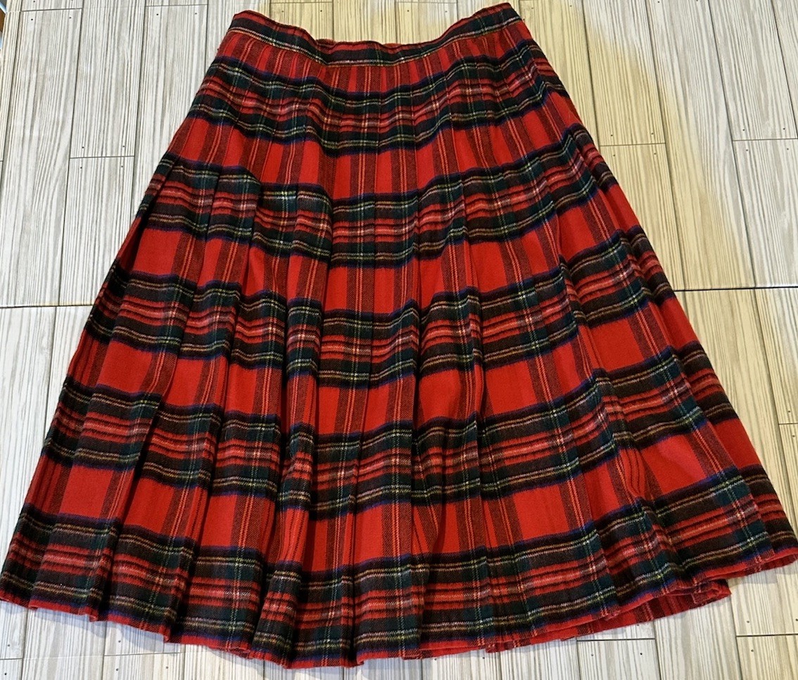 Tartan Gift Shop Red Plaid Cashmere Wool Peter MacArthur Scottish Skirt Size 14