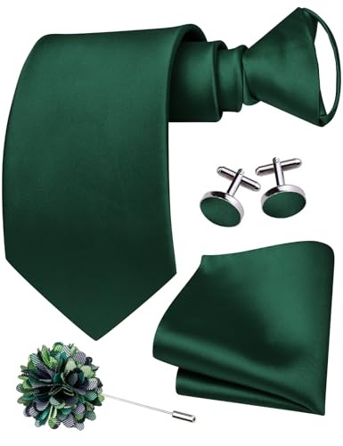 Zipper Ties for Men Pre-Tied Tie Set Silk Paisley Adjustable Necktie and Green