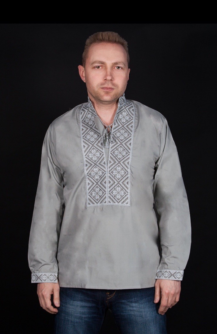 Vyshyvanka Men Women Ukrainian Embroidery Embroidered Tunic 17.5 Gray Linen NWT