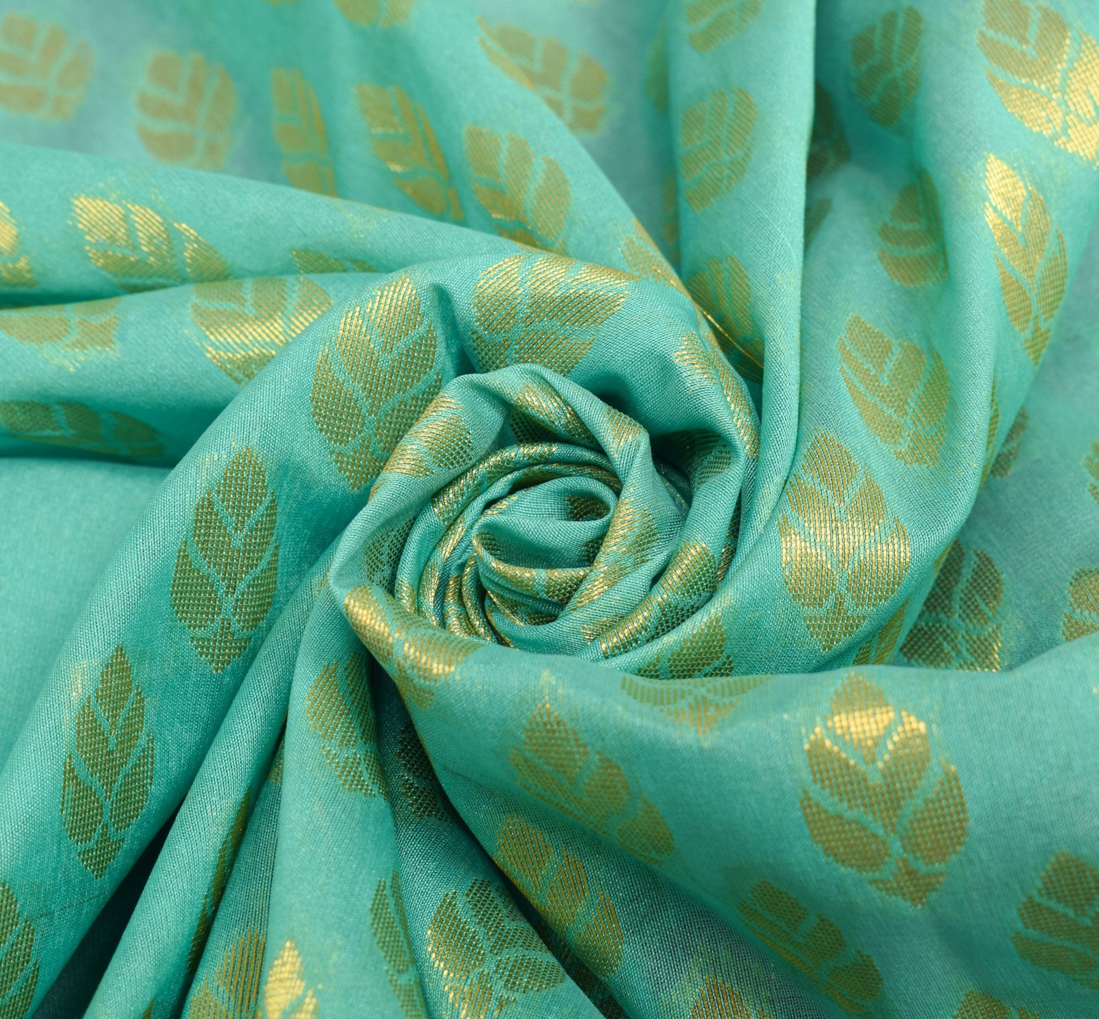 Indian Aqua Green Banarasi Sari Art Cotton Saree Blouse Fabric Gold Zari Woven
