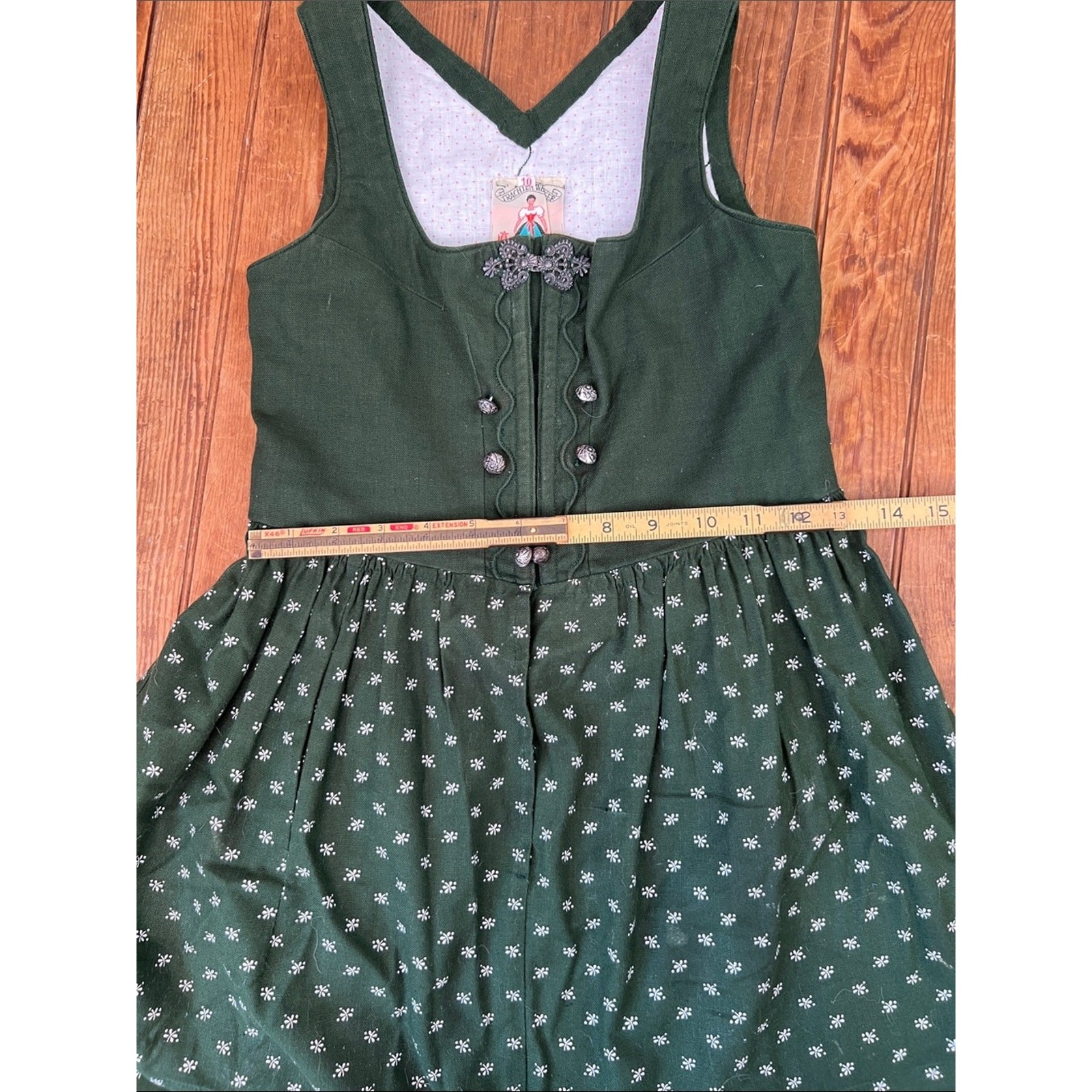 Girls Vintage Dirndl Austrian Bavarian Dress Dark Green Sleeveless Octoberfest