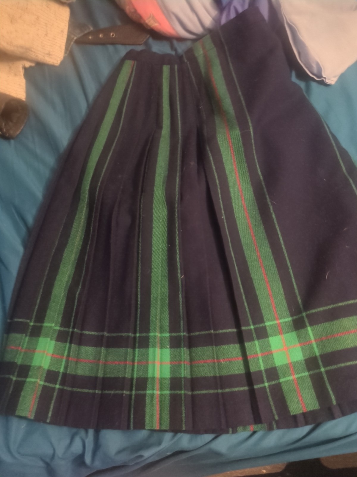 GLENISLA Scotland Wool Kilt Pleated Wrap Midi Skirt Plaid Buckle Size 10