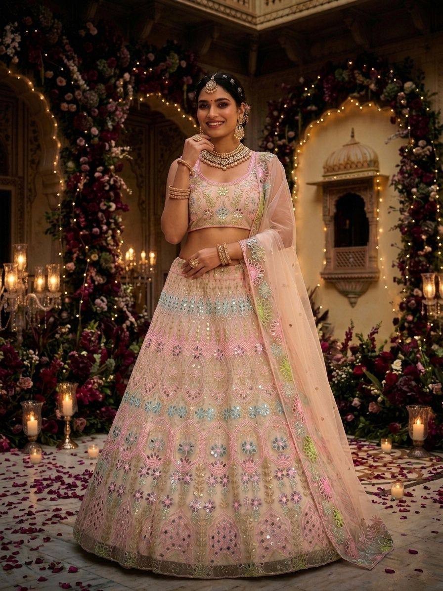 Designer Bridal Lehenga Choli Mirror Embroidery pakistani lehnga bollywood