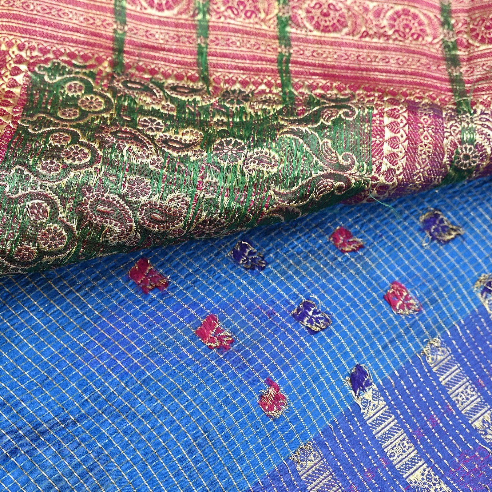 Indian Vintage Blue Heavy Sari Pure Satin Silk Woven Banarasi Tanchoi Saree 5yd