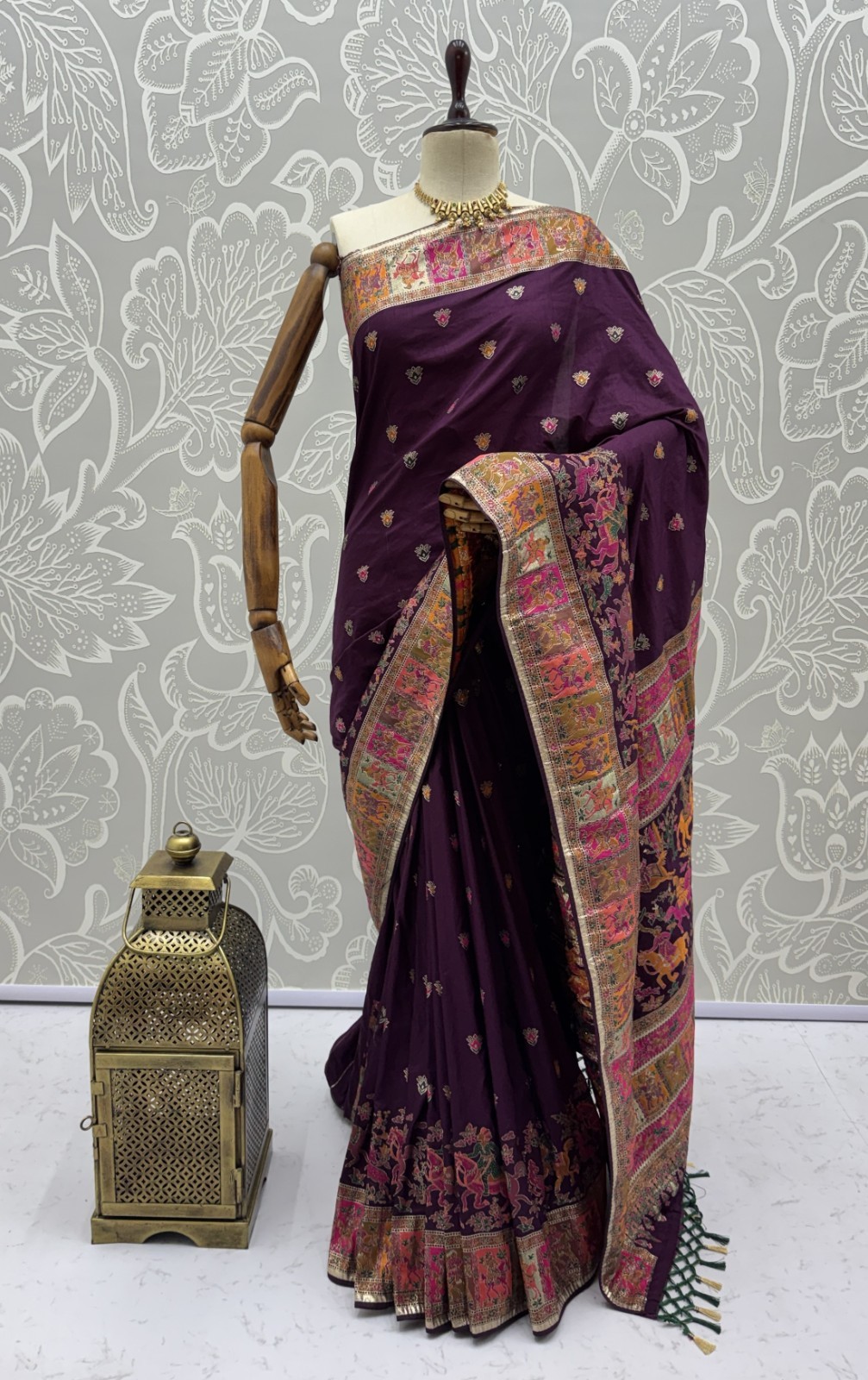 Designer Pashmina Silk Saree Wedding Haldi Mehndi Festival Saree