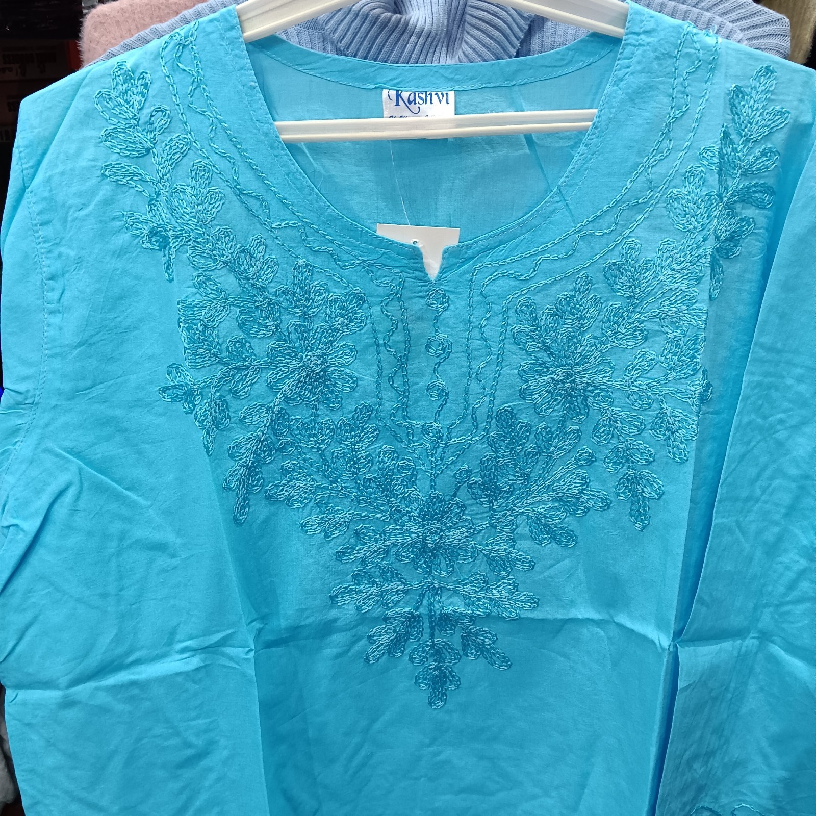 Women’s Indian Cotton Kurti – Floral Embroidered Ethnic Kurta Top