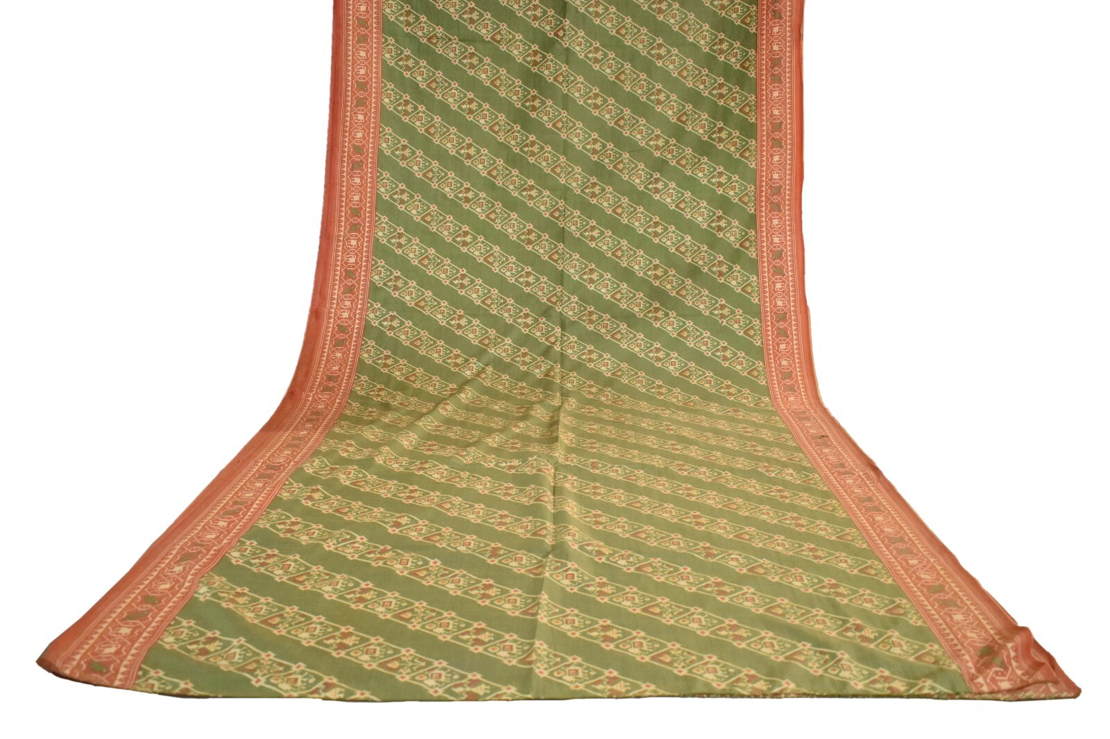 FNC Vintage Green Sambalpuri Ikat Sarees Handwoven Art Silk Sari Fabric Antique
