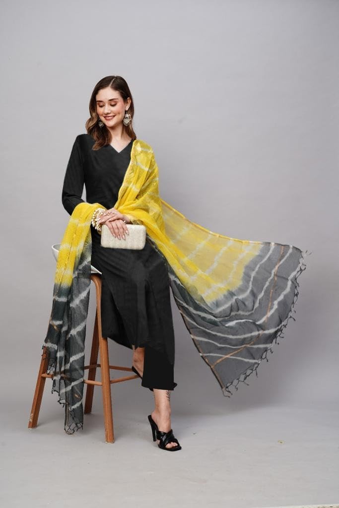 Women’s Rayon Viscose Straight Solid Kurta with Pant & Dupatta