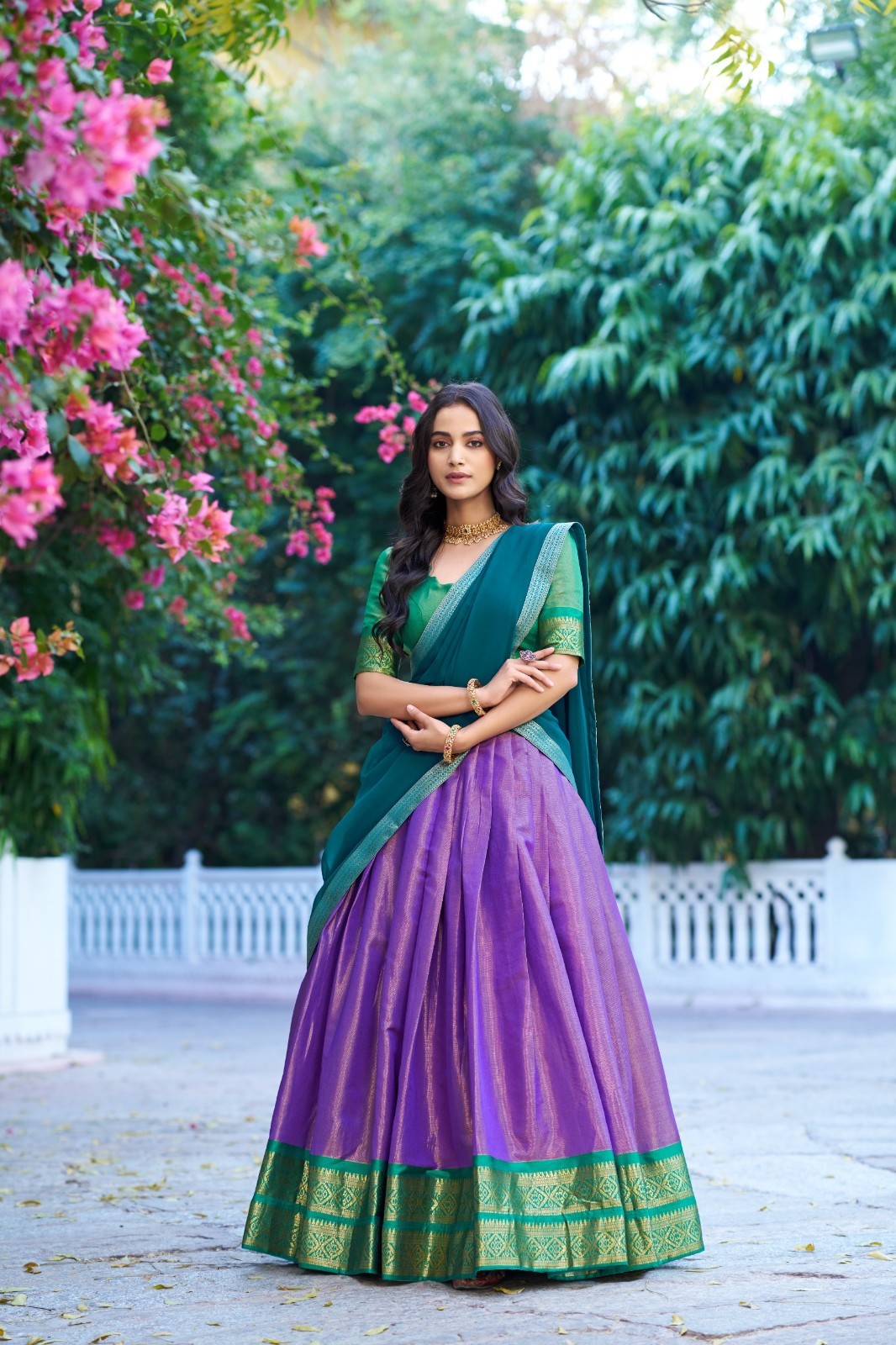 Designer Kanchipuram Lehenga Unstitched Choli For Women Wedding & Engagement