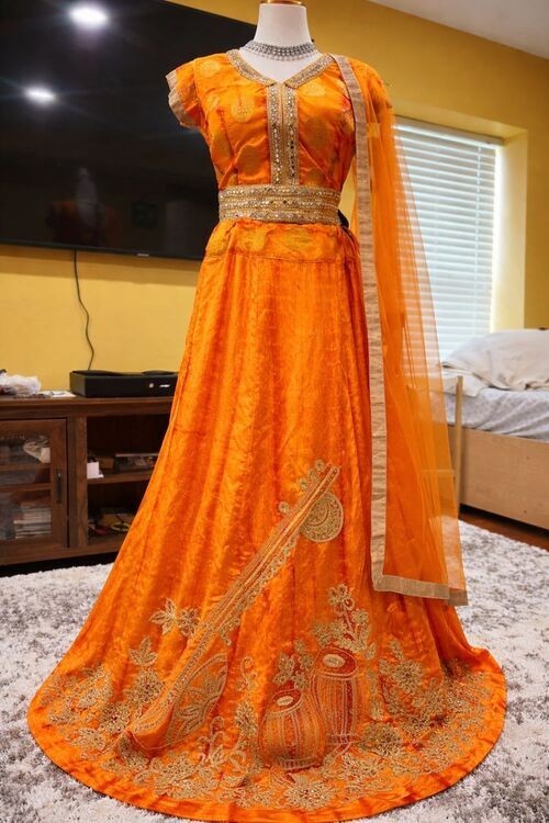 Vibrant Orange Lehenga Choli Set Silk Blend with Heavy Embroidery full stitched