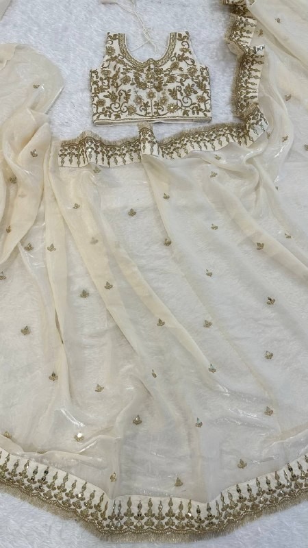 Stunning Look Glass Satin Silk Off White Saree With Blouse For Function Wear