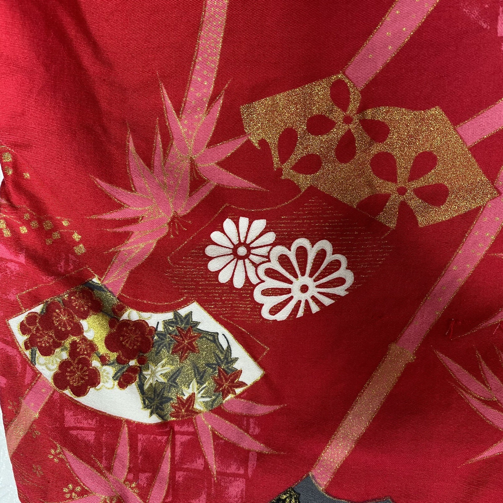 Kimono Yukata Long Red and Pink Cotton Made in Japan Folding Hand Fans & Bamboo