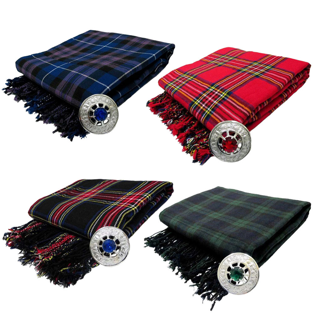 CC Scottish Piper’s Kilt Fly Plaid with Stone Brooch/Kilt Fly Plaid Brooches
