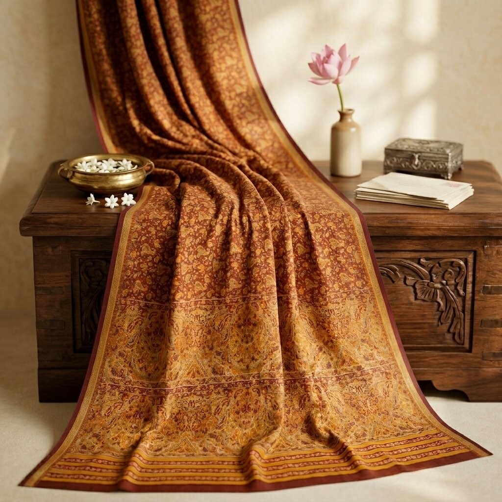 Sanskriti Vintage Red Pure Woolen Saree Paisley Print Sari 5Yd Soft Craft Fabric