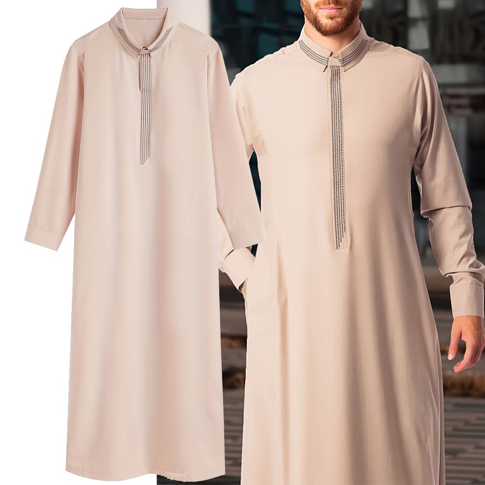 Muslim Clothing Thobe Mens Robe Long Sleeve Saudi Arab Kaftan Clothes Rose Gold
