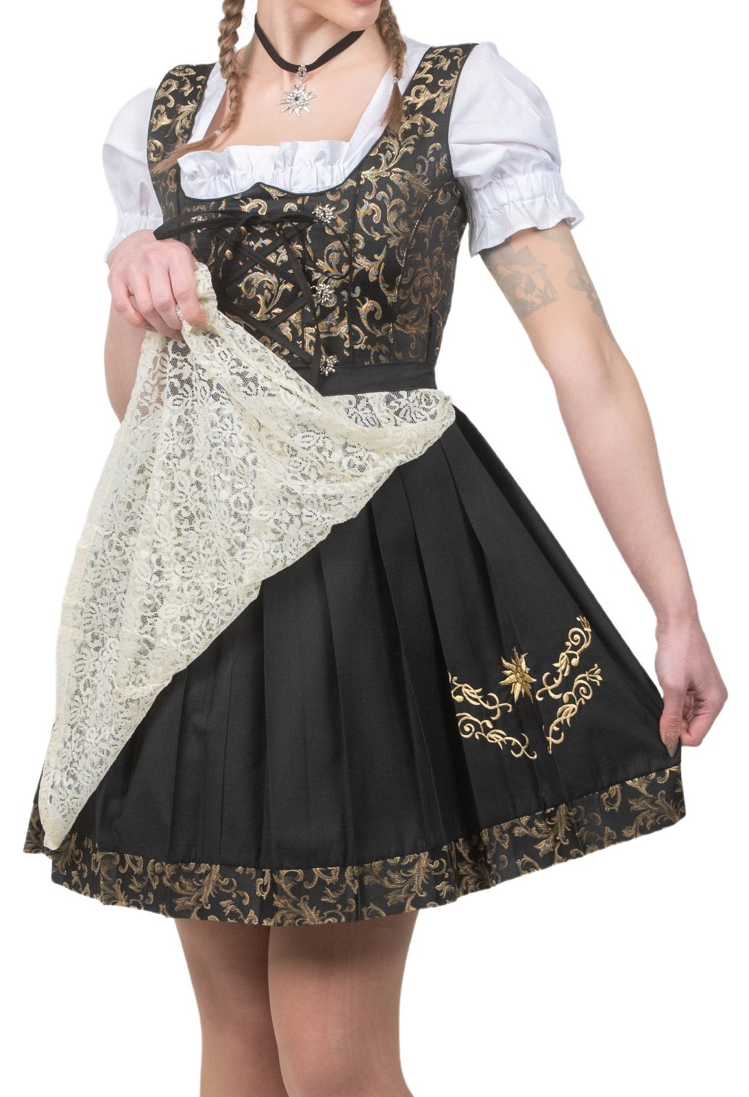 S 6 Short German Dirndl Dress 3 PIECE SET Oktoberfest EMBROIDERED Waitress Party
