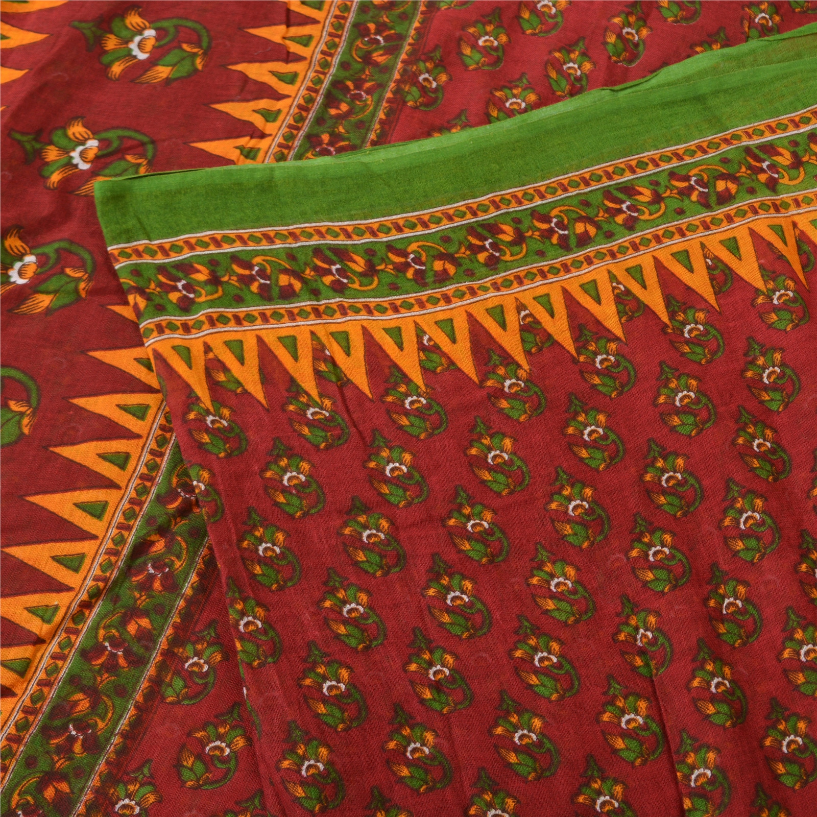 Sanskriti Vintage Sarees Dark Red 100% Pure Cotton Printed Sari 5Yd Craft Fabric