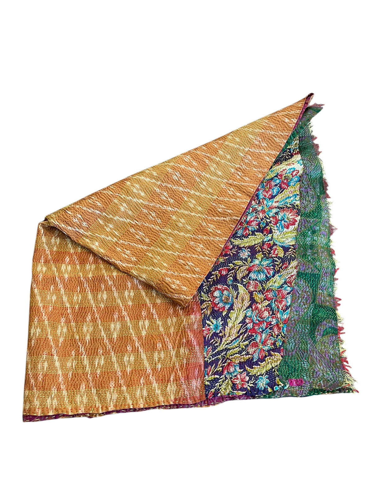 Vintage India 100% Pure Silk Hand Sewn Multicolored Floral Scarf 78”x22” EUC