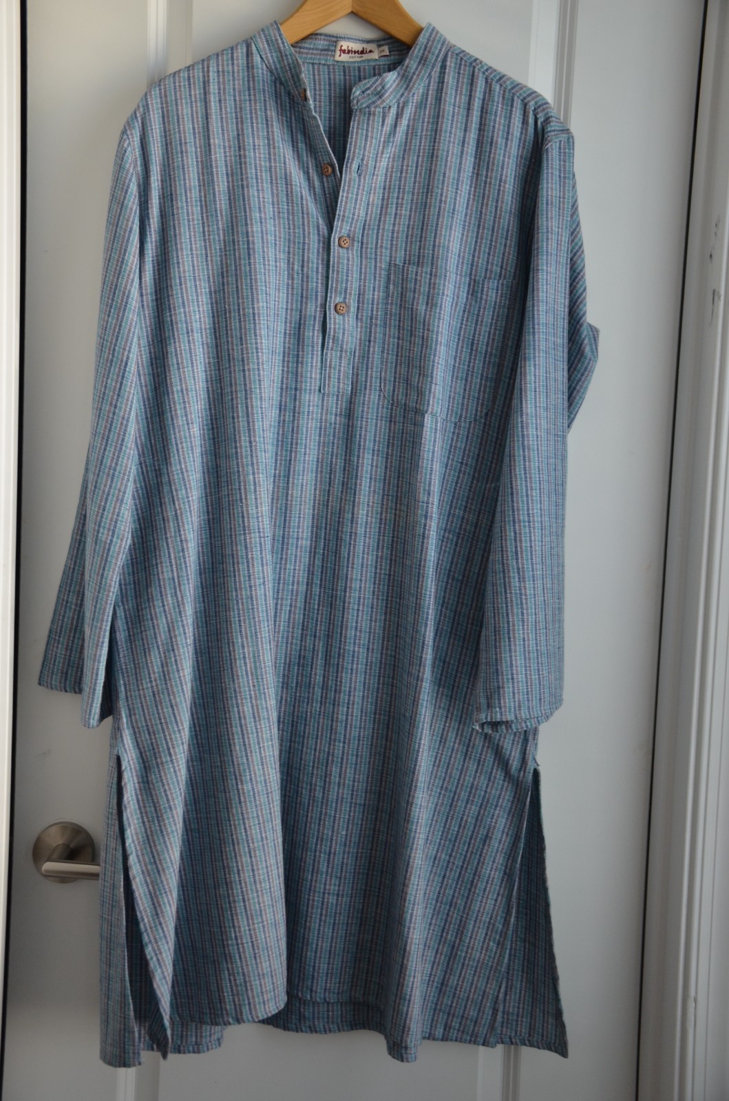 USED Mens Fabindia Cotton Ethnic Kurta Traditional Wedding Blue Medium M 38