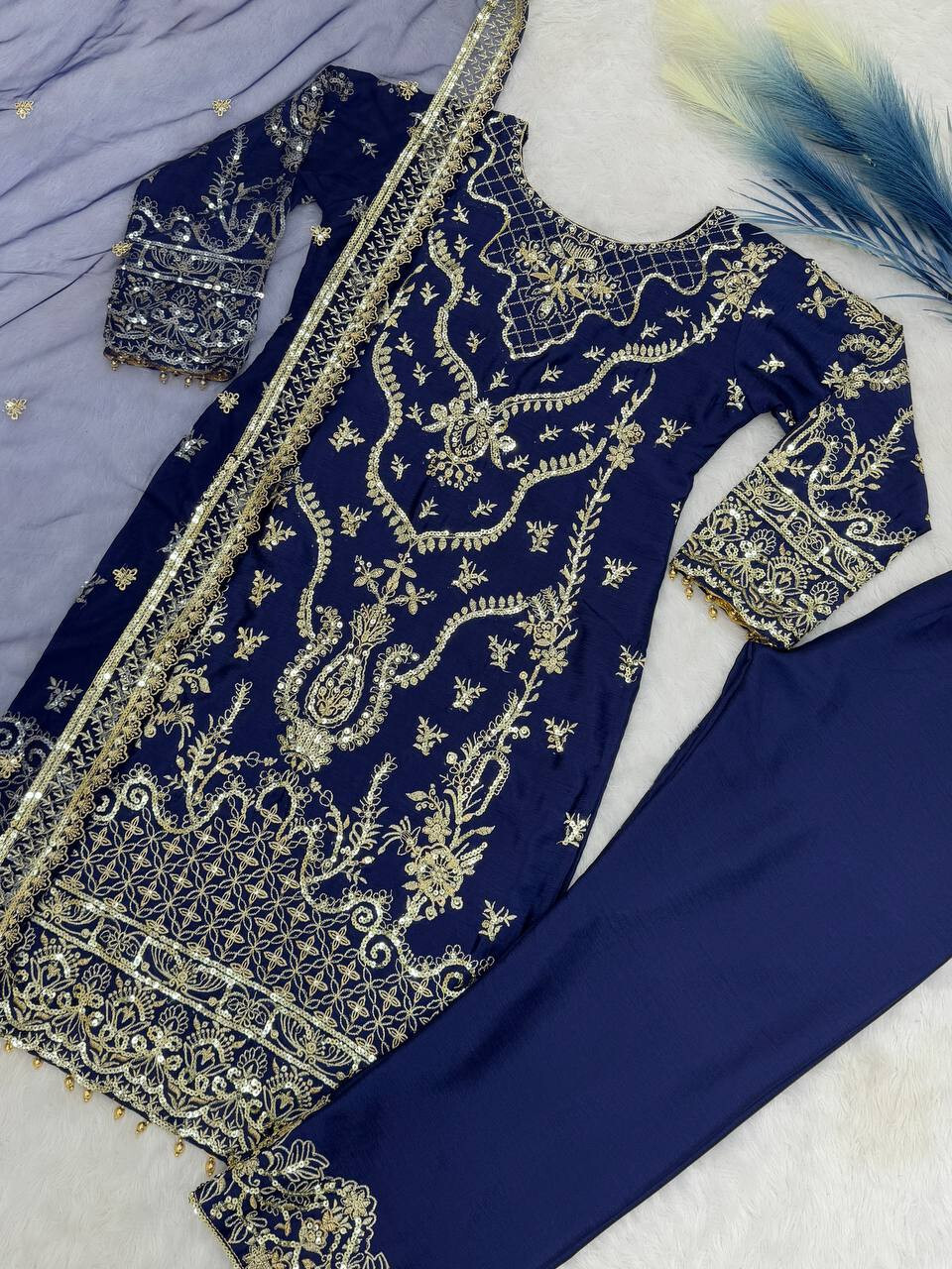 CLASSIC LOOK CHINNON SILK SALWAR KAMEEZ WITH NET DUPATTA FOR RECEPTION