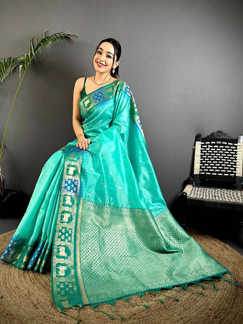 Women Blue Minakari Kanchi Pattu Silk Katan Saree with Unstitched Blouse Piece