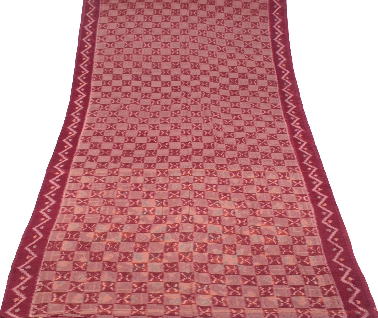 Sushila Vintage Magenta Saree 100% Pure Cotton Silk Hand Woven Pochampally Ikat