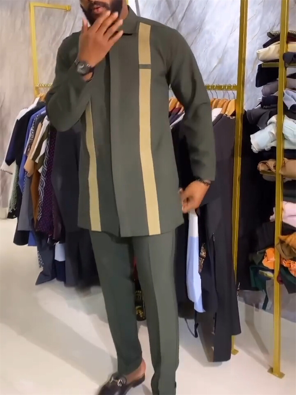 Men’s African 2 Piece Set Traditional Shirt and Pants Set Suit Middle East Suit