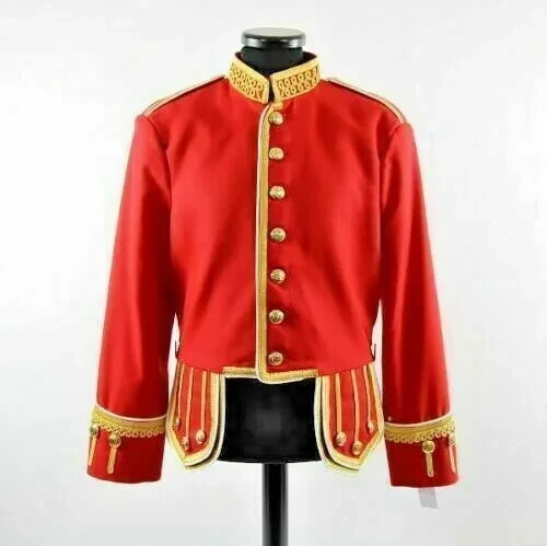 100% lana Gold Braid Trim Red Custom Military Drummer Doublet Pipe Band Jacket
