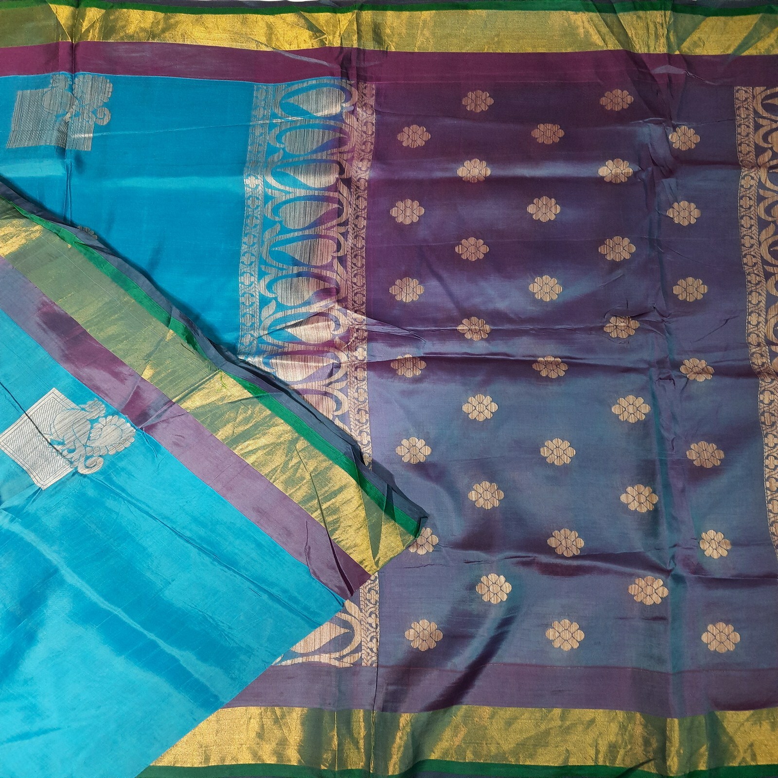 Namaste Vintage100%Pure Tissue Silk Saree Zari Woven Peacock Design Premium Sari