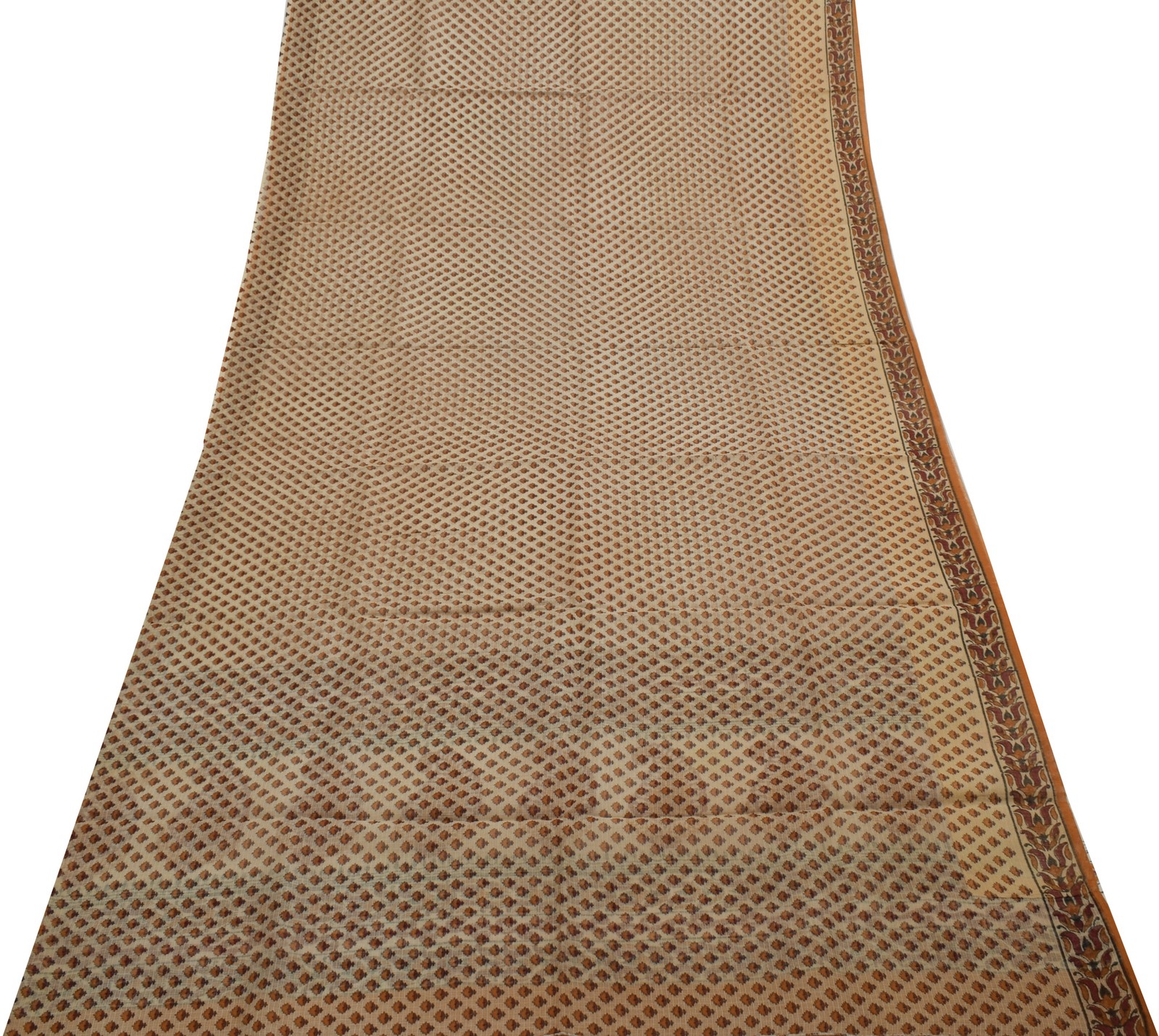 Sushila Vintage Cream Saree 100% Pure Cotton Hand Block Printed Floral Fabric