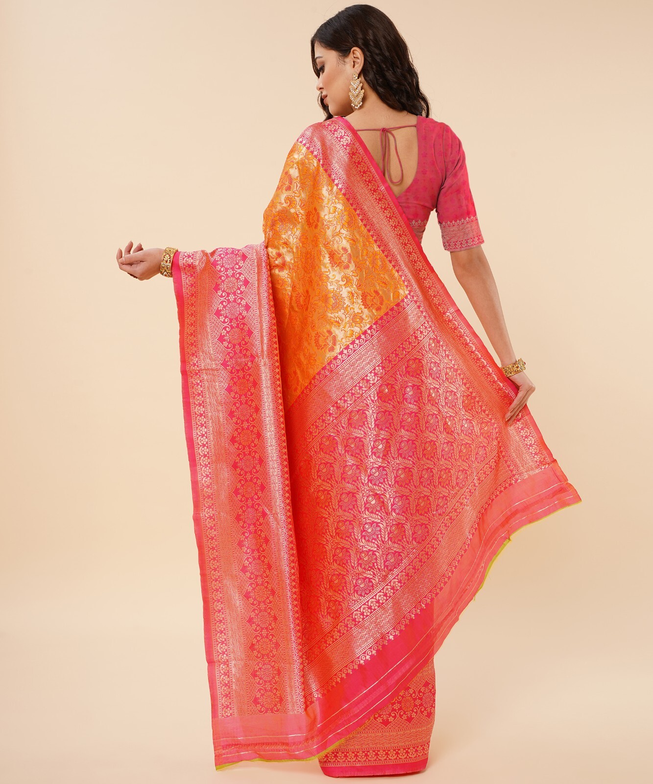 Areca Designer Tissue Brocade Silk saree blouses women Saree Cut – 5.5 Meter
